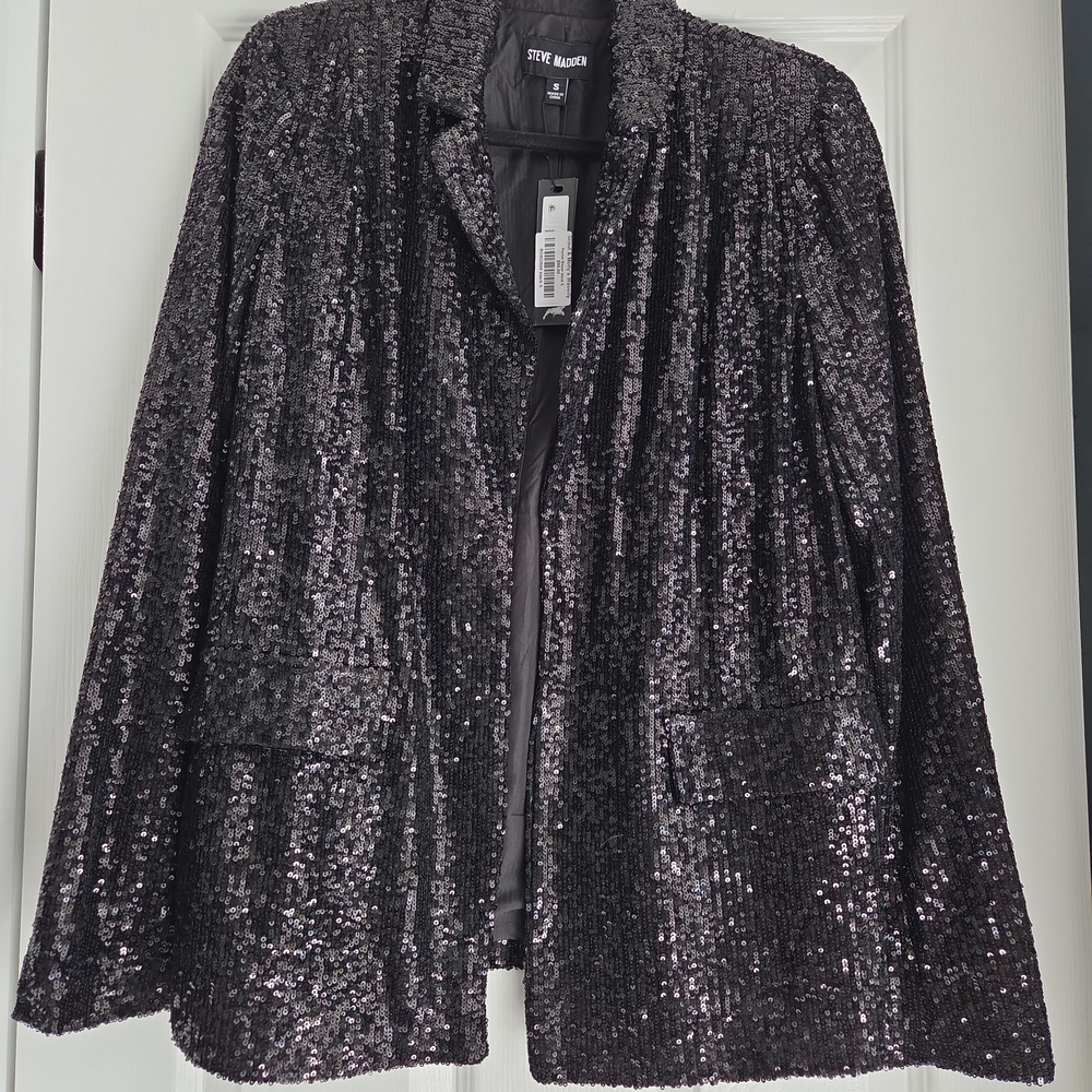 Steve Madden Shimmering Black Sequin Blazer